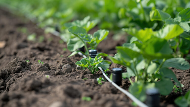 close up shot of a soil with new planted plants